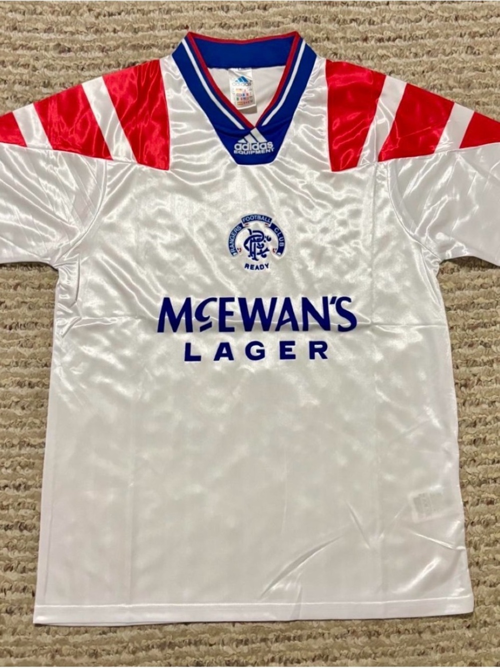 adidas Rangers White Red Blue Football Jersey with Sponsor Logo